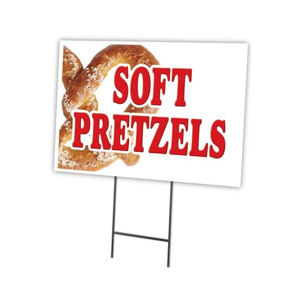 Soft Pretzels Yard Sign & Stake outdoor plastic coroplast window, C-1216 Soft Pretzels